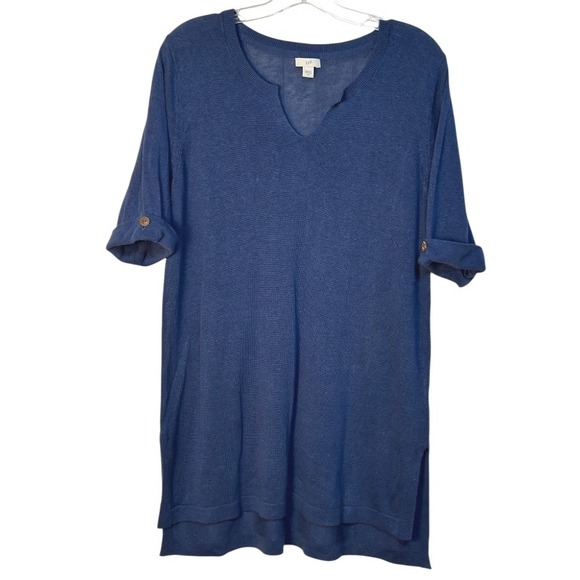 J Jill Tops - J Jill Knit Tunic Top Button Sleeve‎ Detail Casual Blue V Neck Layering M